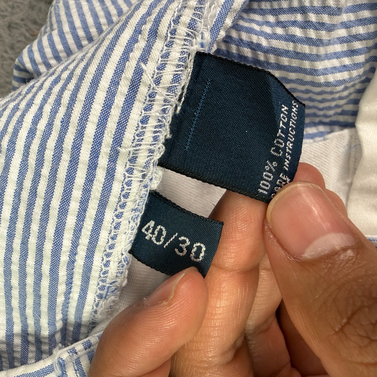 Vintage Polo Ralph Lauren Seersucker Pants Mens 40×30 Blue Striped Pleated