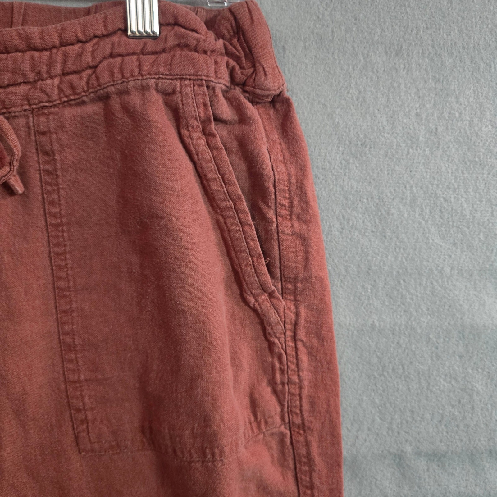 Linen Blend Pull On Jogger Pants Rust Terracotta Elastic Waist Drawstring Small