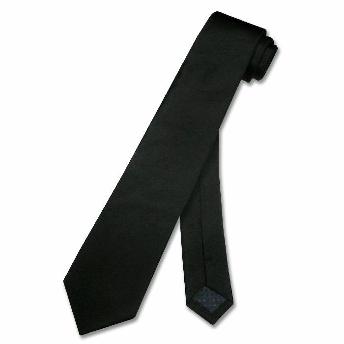 100% SILK Narrow Men’s NeckTie Skinny BLACK Color Mens Thin Neck Tie 2.5″