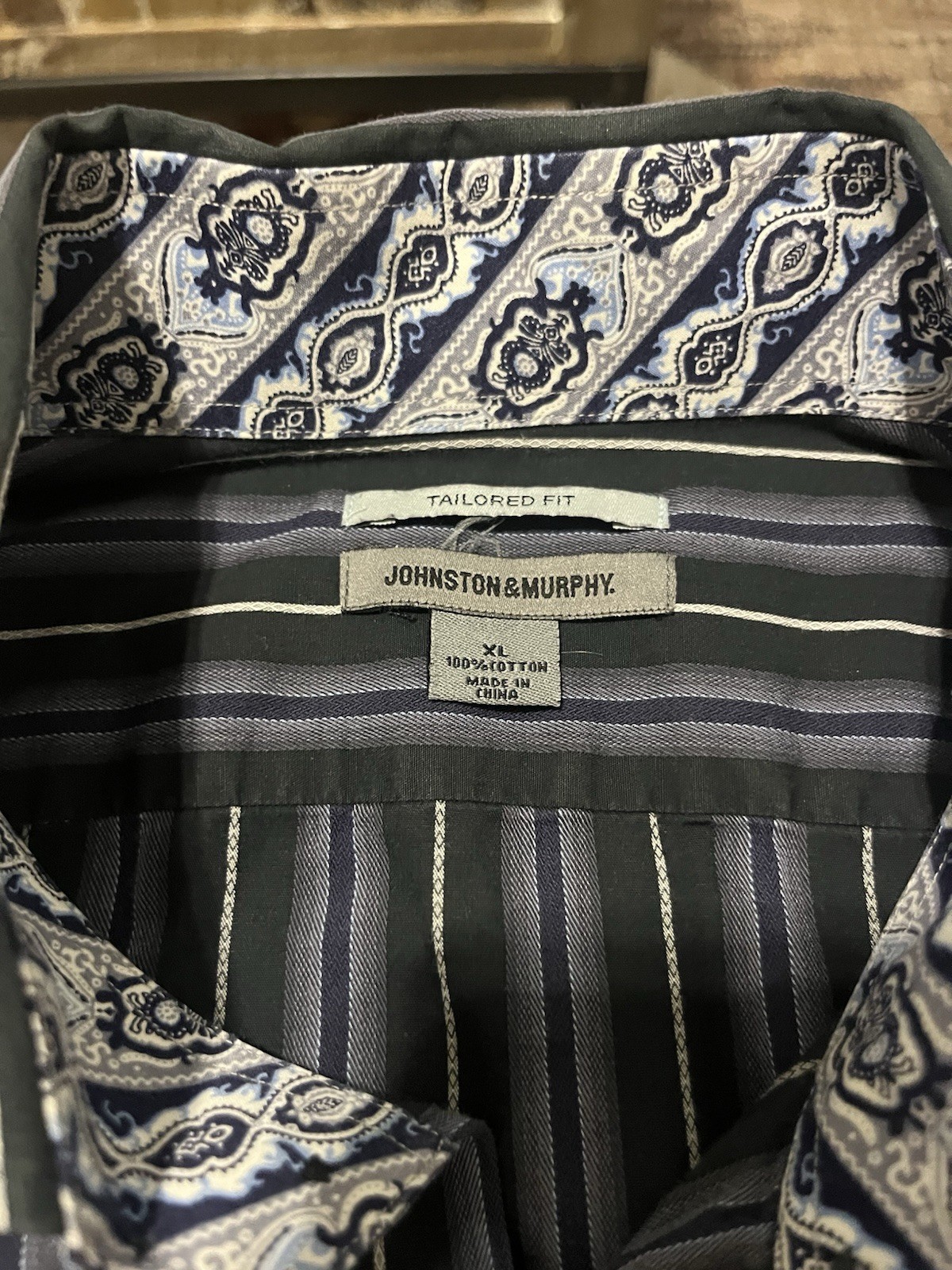 Johnston & Murphy Tailored Fit XL Blue/Gray Striped Dress Shirt