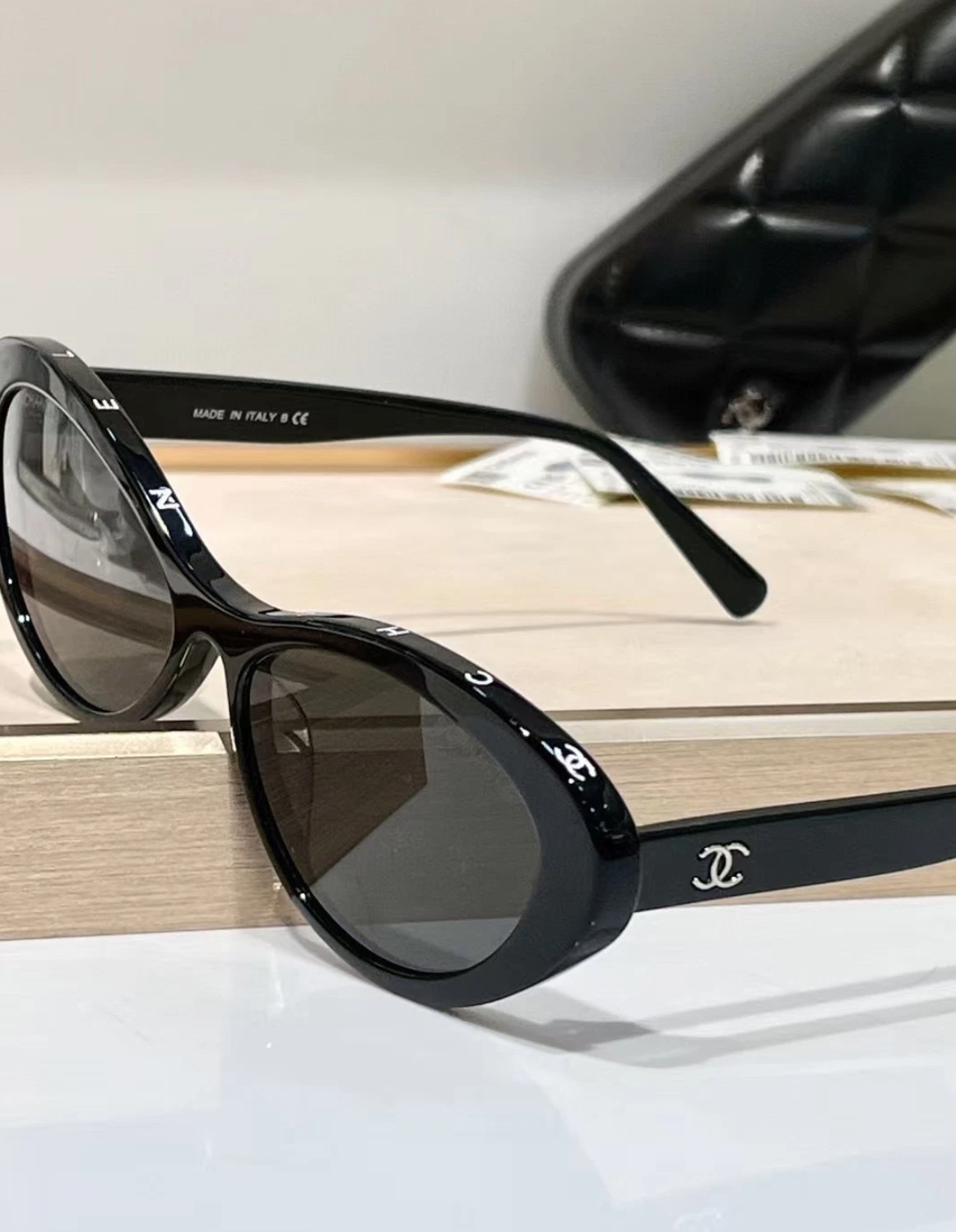 Chanel 5416 Oval Sunglasses Black Acetate | gray lens 57-17-140