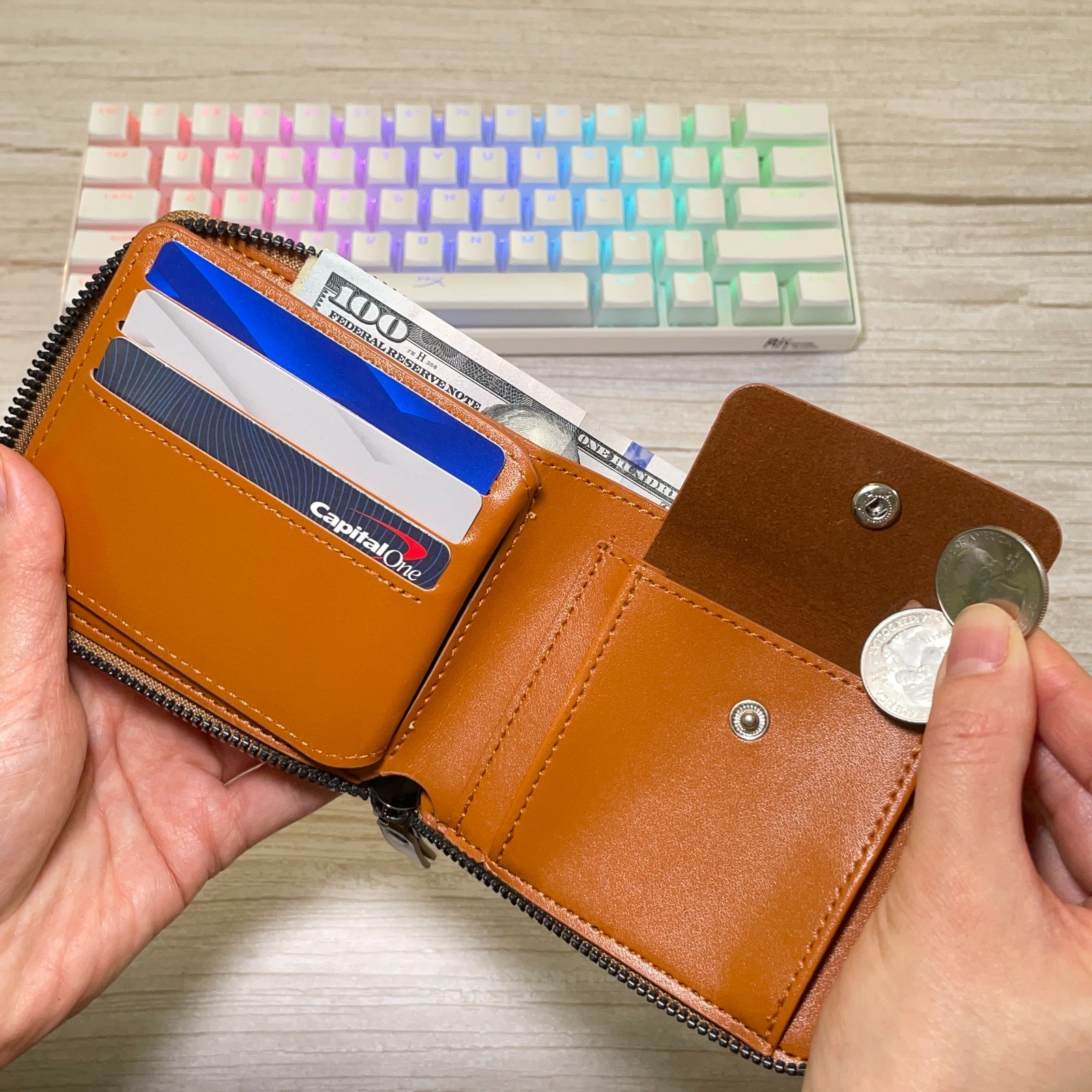 Men’s Leather RFID Blocking Waterproof Zip-Around Wallet Bifold Card Holder