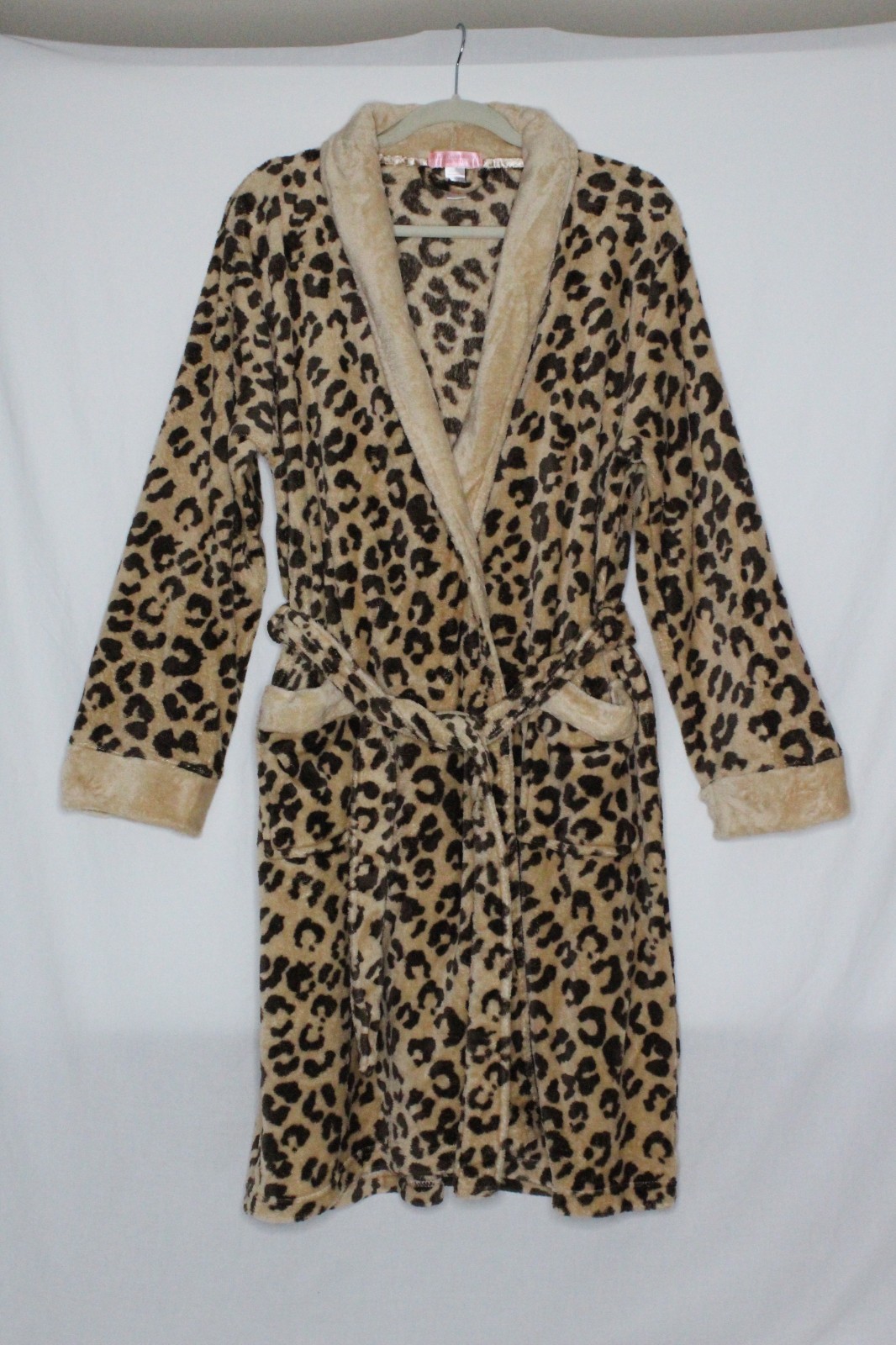 Christian Siriano New York Brown Animal Print Fleece Long Sleeve Robe Women L