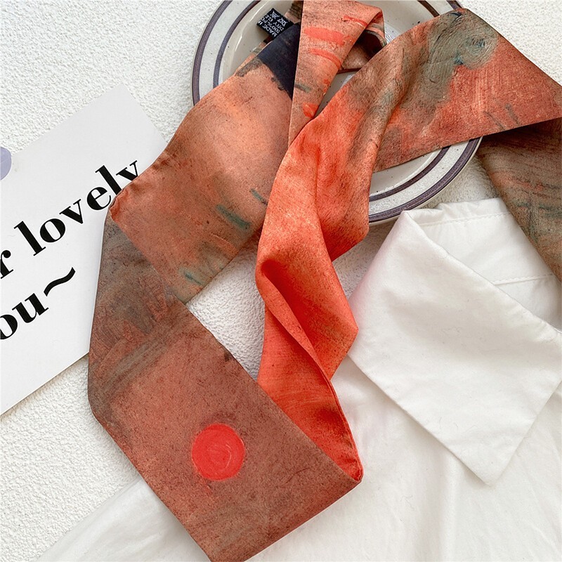 Floral Skinny Satin Scarf / Head Scarves / Skinny tie / Handbag handle wrap New