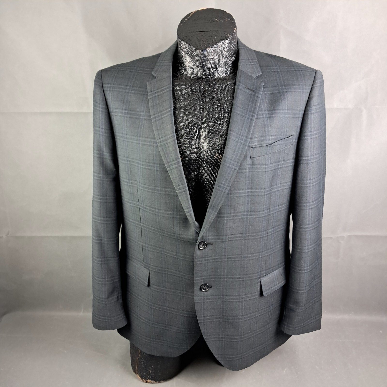 Egara Extreme Slim Fit Sportcoat 48R Mens Gray Windowpane Check 2-Button Jacket