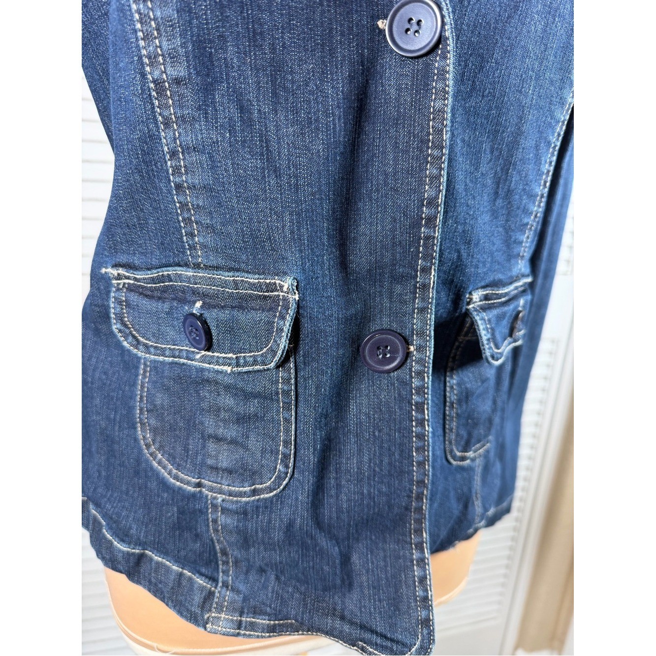DCC Stretch Denim Blazer Jacket Floral Embroidered Blue Jean Medium M