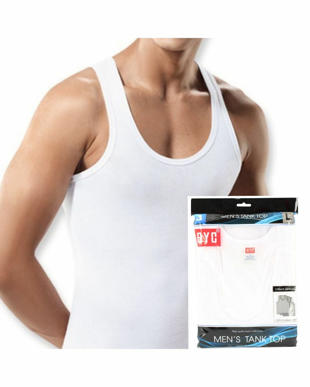 BYC 3 Pack Men 100% Premium Soft Cotton Tank Top Undershirts A Shirts Inner Wear