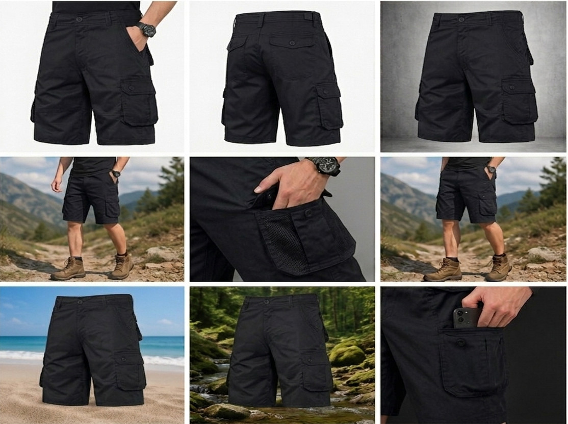 Men’s Tactical Cargo Shorts Black Multi Pocket Outdoor Hiking Casual Work Shorts