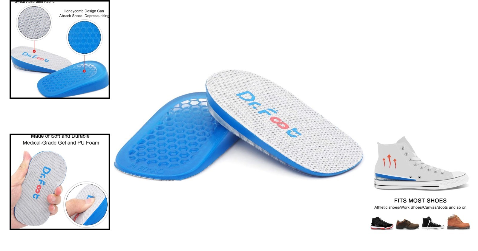 Anti-Slip Height Increase Insoles – Shock Absorbing Heel Lift for All Shoes