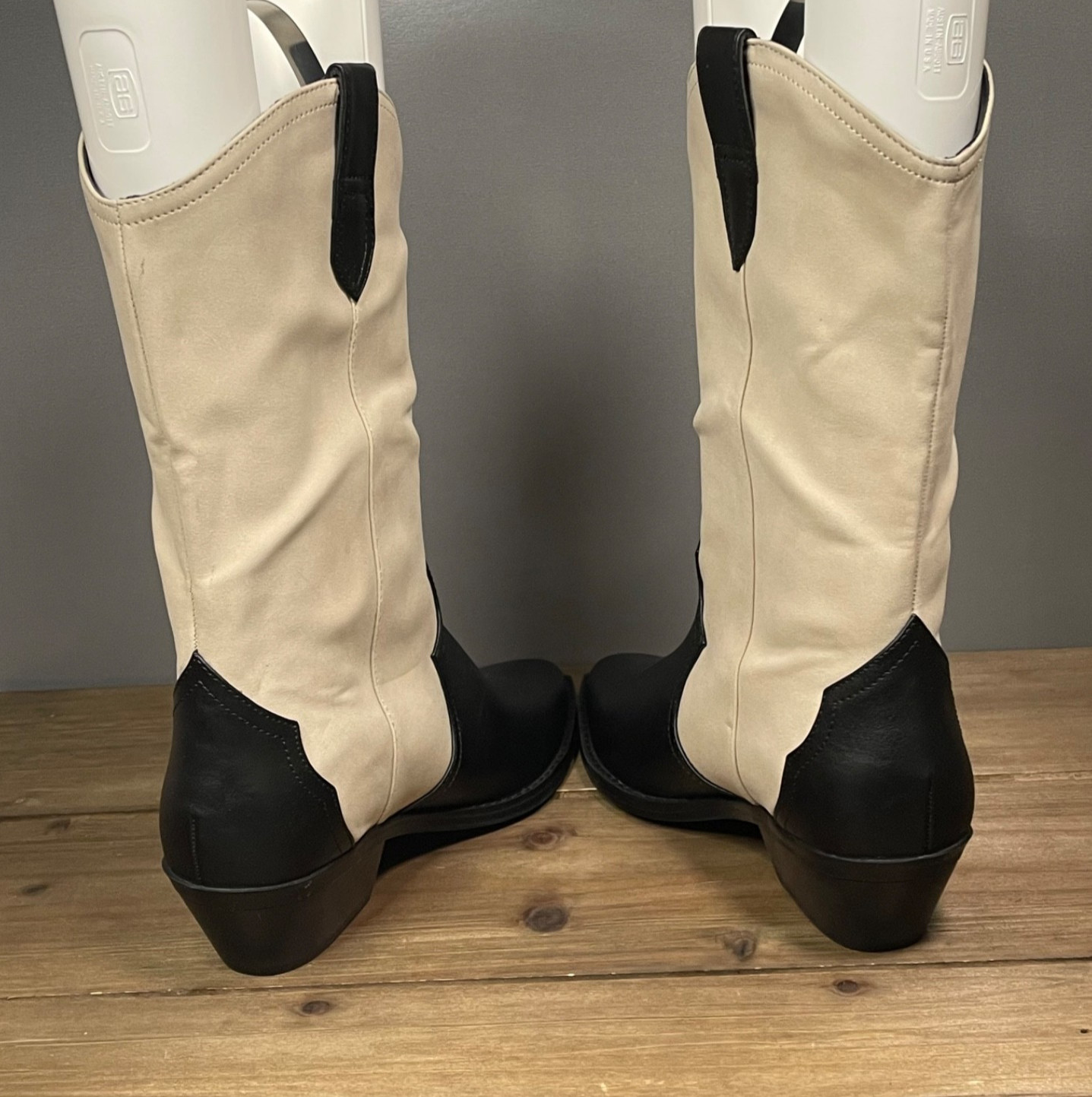 Dolce Vita Women’s Korbella Western Boots Size 8 Cream Black Cowboy Mid Calf