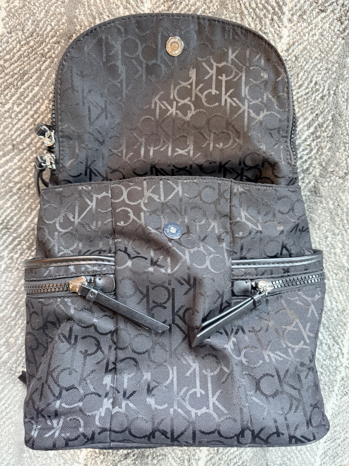 Calvin Klein Black/Gray Logo Backpack Top Handle Zip & Magnetic Closure Pockets