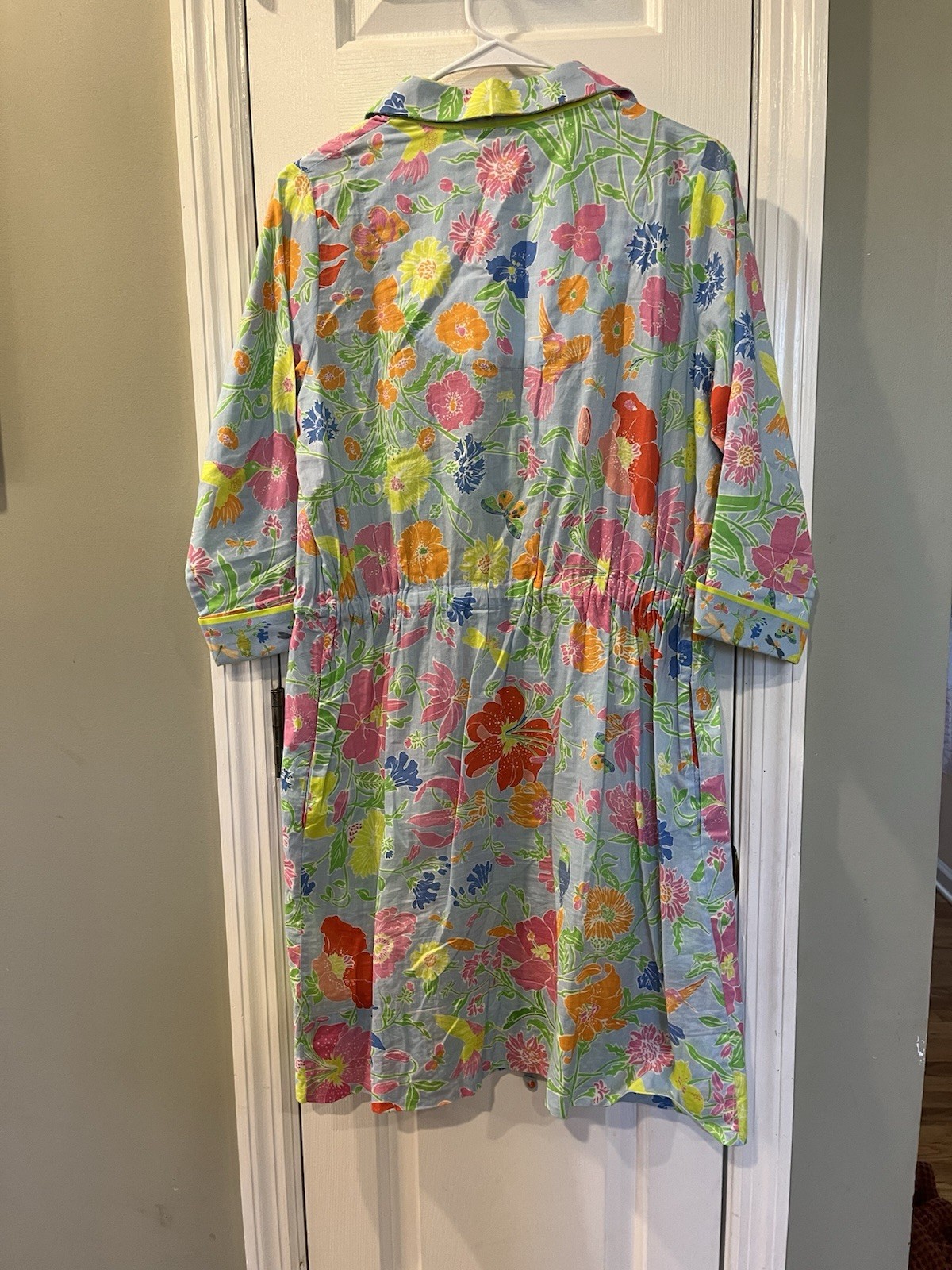 Gretchen Scott Hummingbird Heaven Cotton Shirt Dress – Dragonfly Floral Small