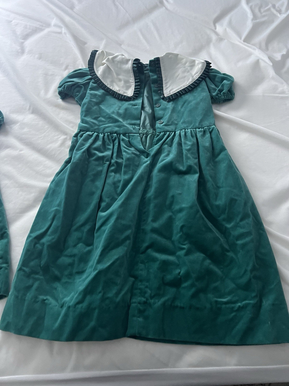 Girls Solid Green A-Line Knee-Length Dress White Peter Pan Collar Size 6x