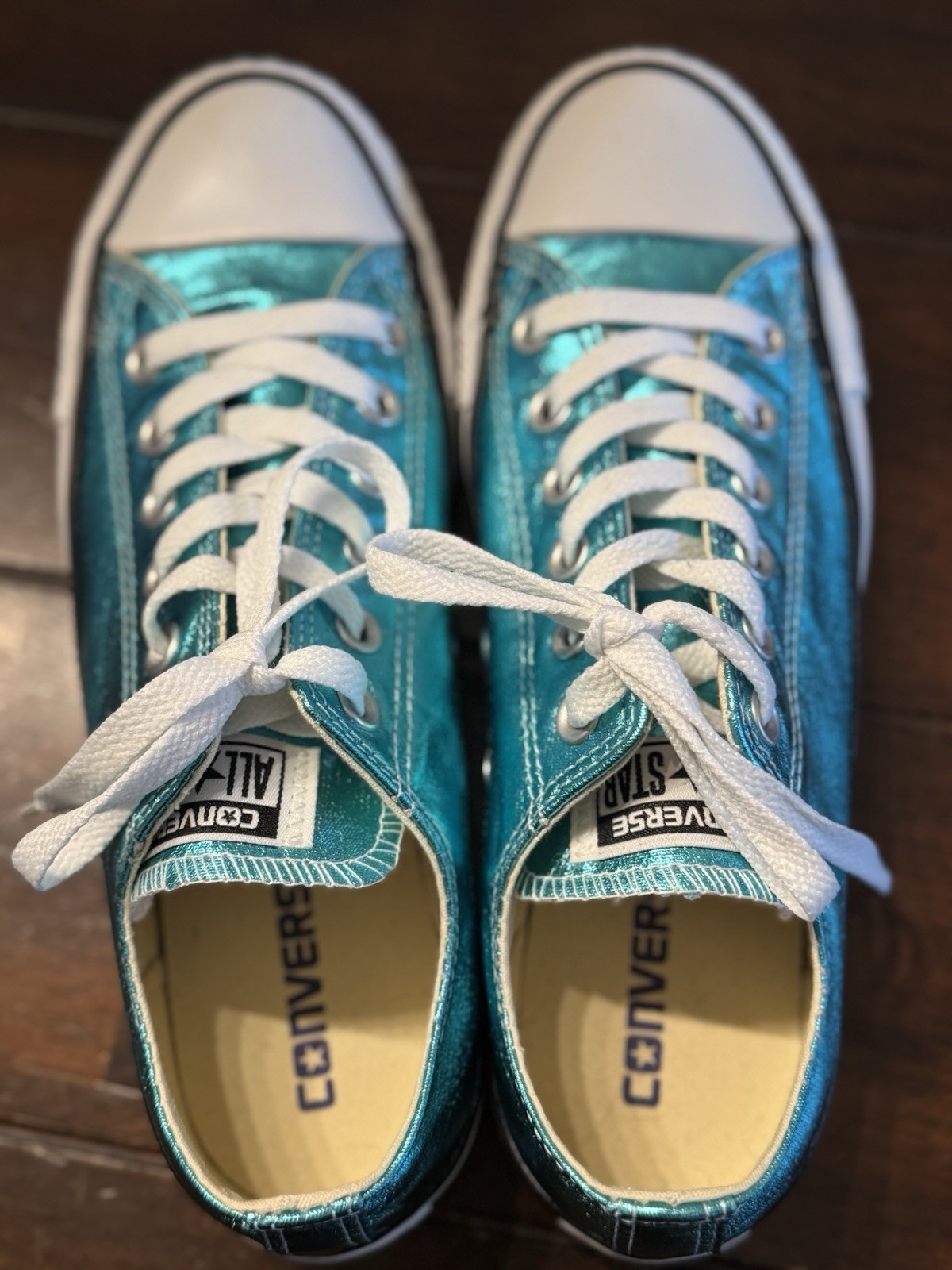 Converse All Star Low Top Sparkly Aqua Blue Sneakers New WOB W 8 M 6 155560F