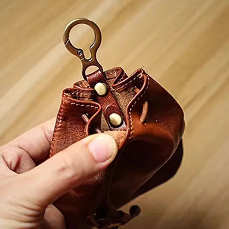 Leather Wallet Coin Pouch Case Drawstring String Bag Small Purse For Men Women