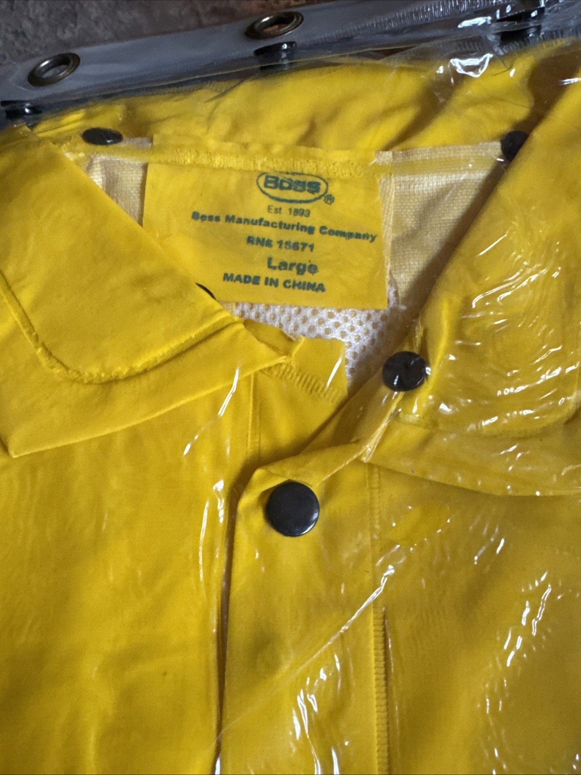 New Boss 35 Mil Fabric Lined PVC Rain Jacket With Hood Yellow Size Large