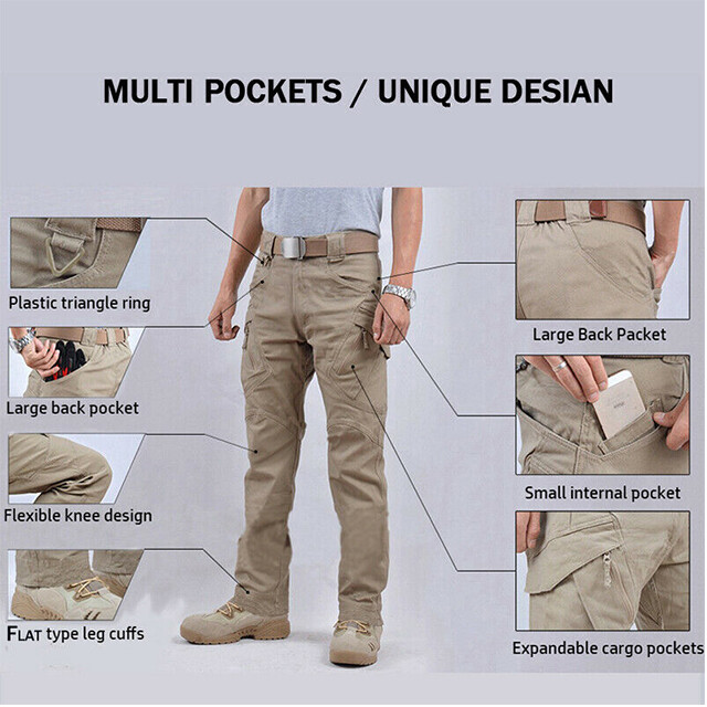Tactical Mens Pants Work Cargo Combat Hiking Outdoor Waterproof Trousers Pants