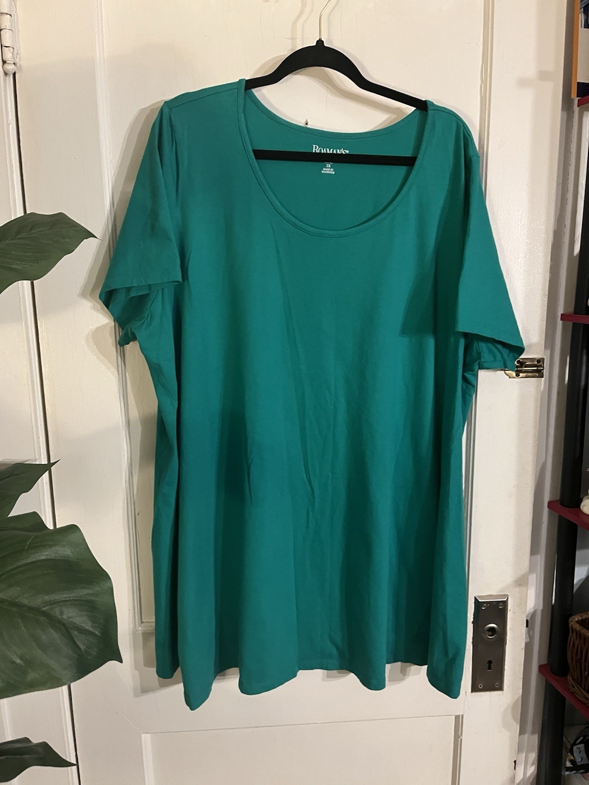 Roman’s Women’s T-Shirt Size 26 / 28 (Roman’s Sz 2X) Green, 100% Cotton