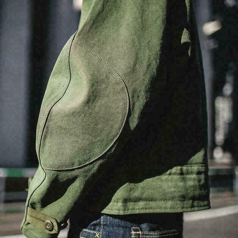Vintage Swedish Motorcycle Jacket Men’s Workwear Green Loose Coat Belt Casual SZ