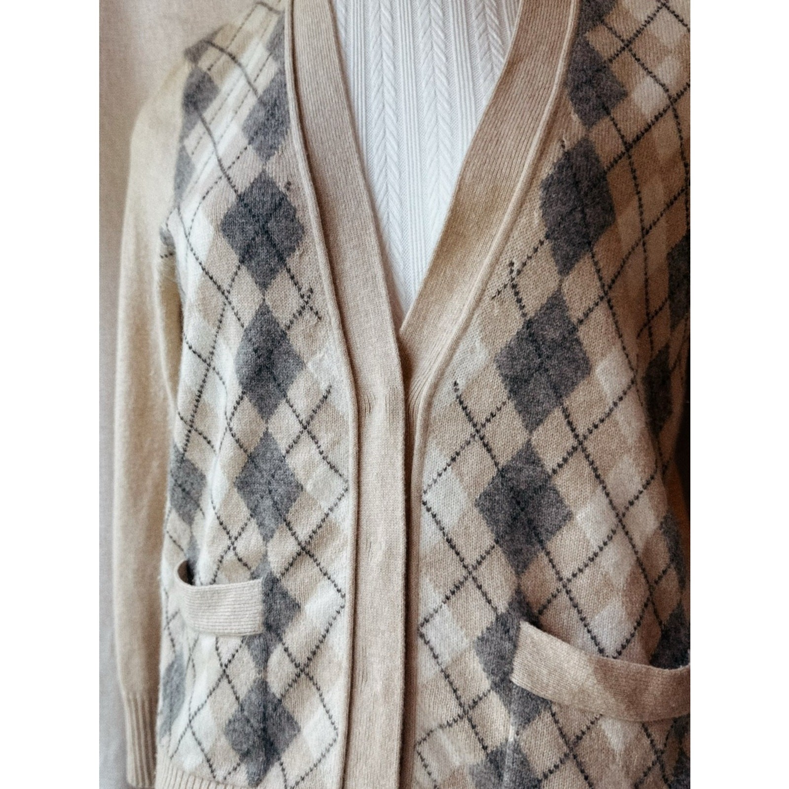 100% Cashmere • J.Crew Magnifica • Heathered• Elevated Argyle Cardigan • IYKYK