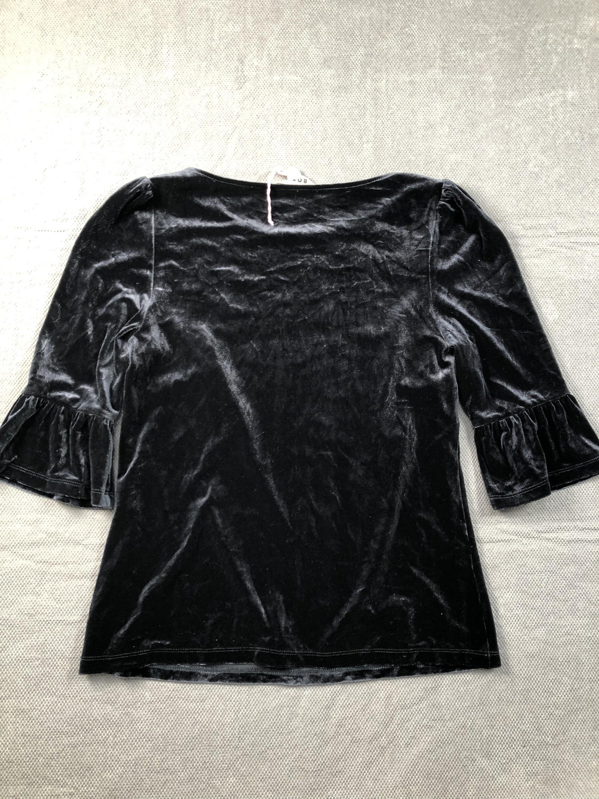 Boden Blouse Womens 6 Black Scoop Neck 3/4 Bell Sleeve Velvet Top Stretch