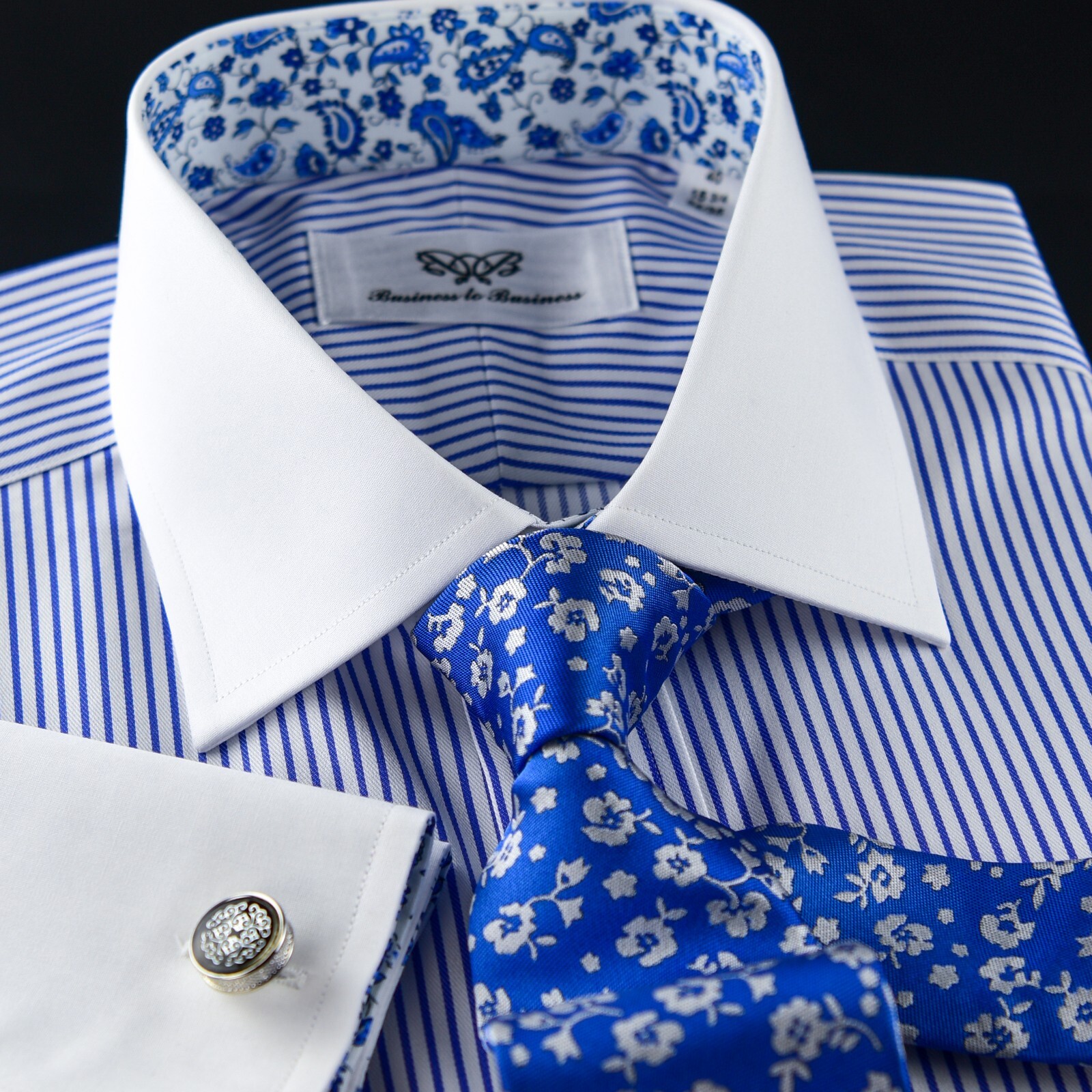 Blue Winchester Business Shirt With Paisley Inner Lining Fashionable Design