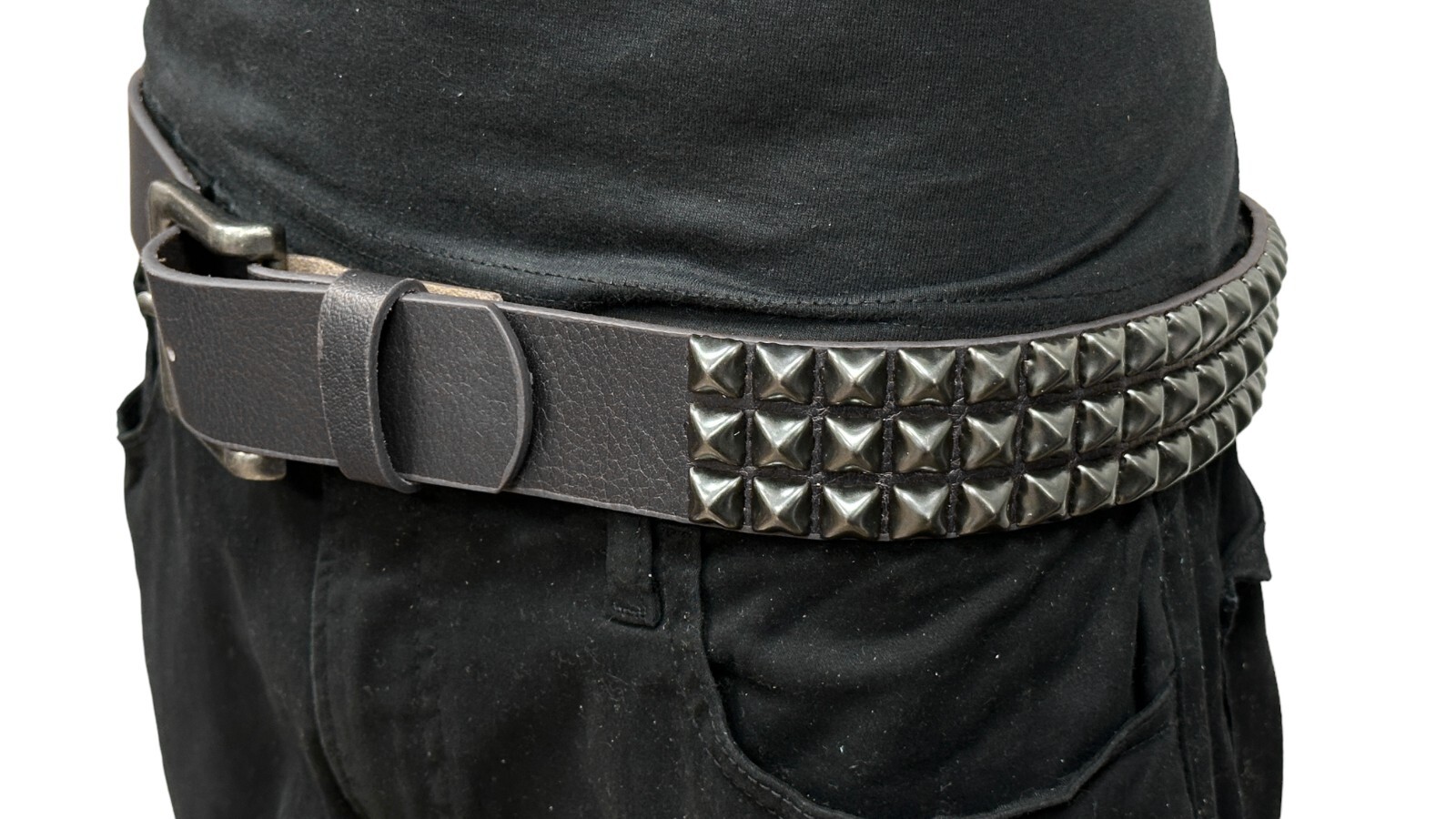 BLACK Three Row BLACK Pyramid Stud Belt Leather Handmade Studded Belt Punk Goth