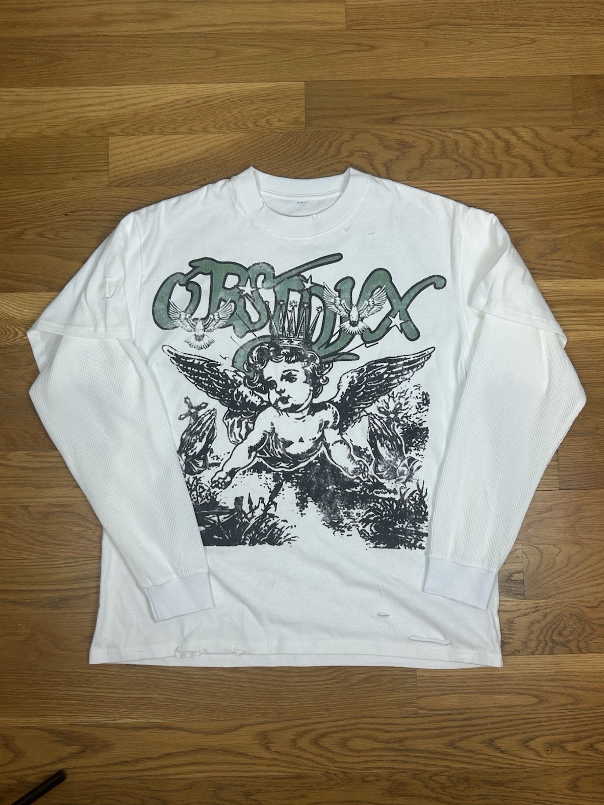 Streetwear Men’s Long Sleeve T-Shirt White L/XL Thermal, Y2K Streetwear