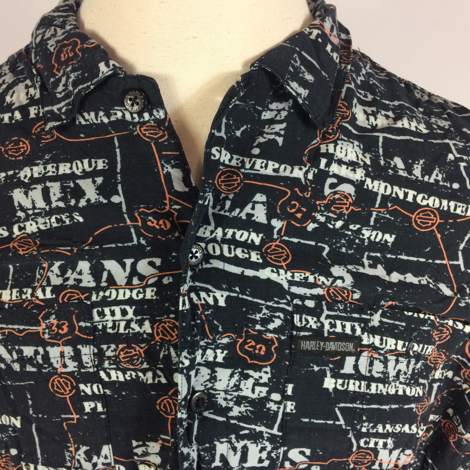 Vintage 80s 90s Harley Davidson Hawaiian Rayon Surf Beach Map Motorcycle Shirt