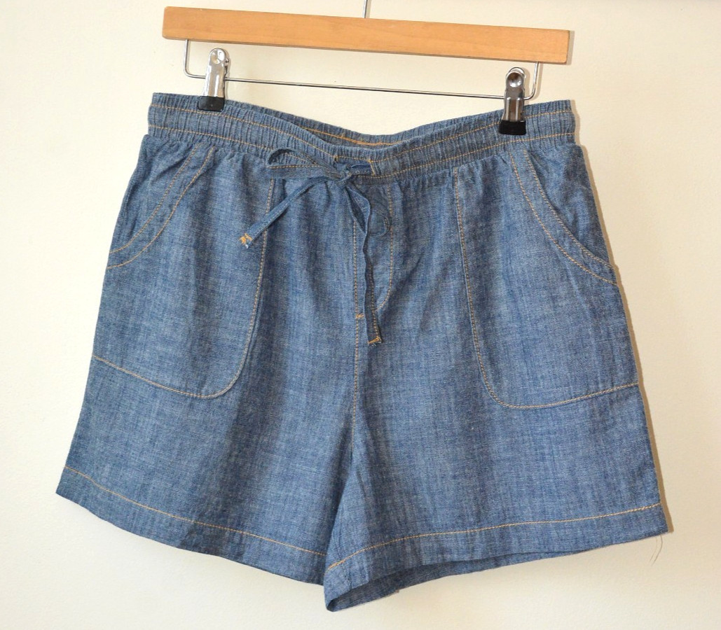 BLUE/GREY LIGHT DENIM ELASTICATED DRAWSTRING WAIST PAPERBAG SHORT S-M-L-XL-XXL