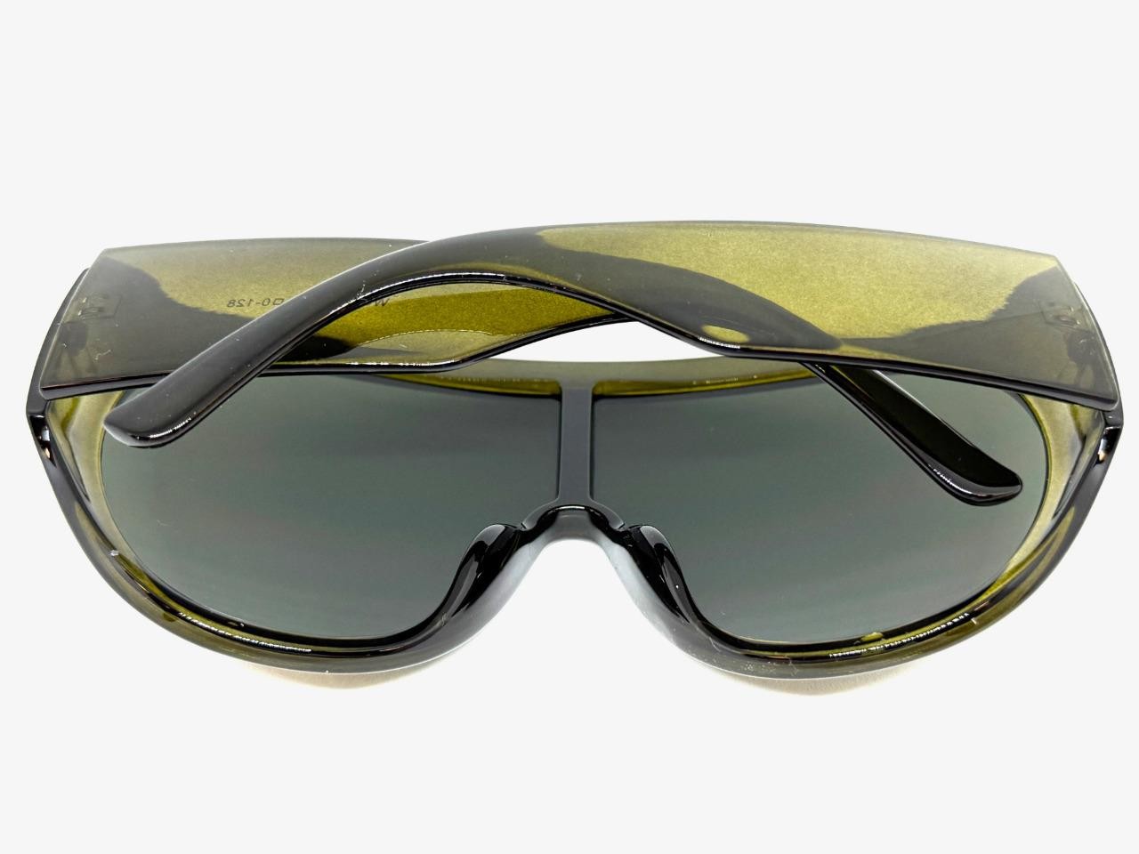 Oversize Exaggerated Modern Retro Wrap Shield SUNGLASSES Large Thick Green Frame