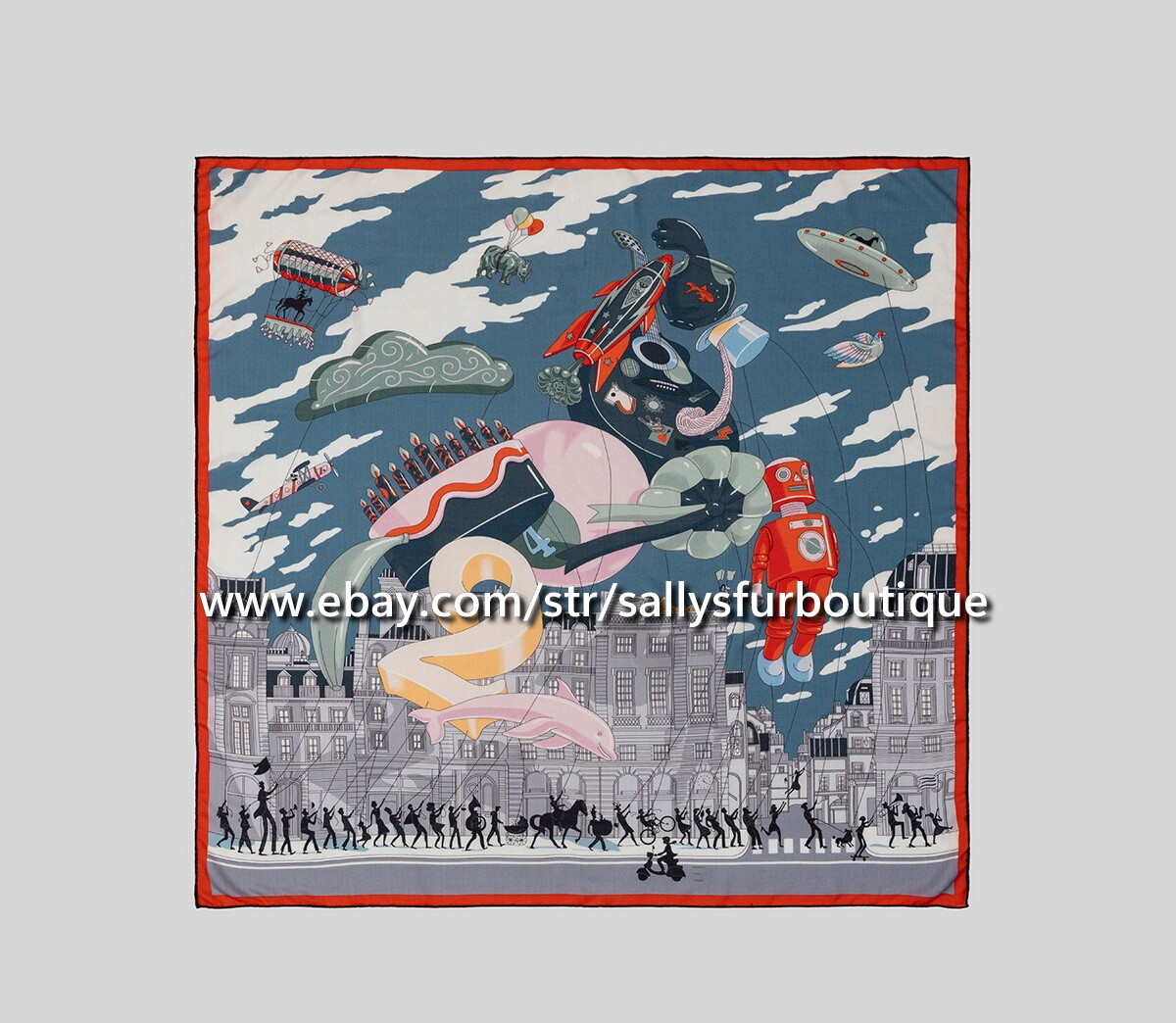 Boutique 70% Cashmere 30% Silk Wrap Scarf Parade Print 2 Face Shawl 53″