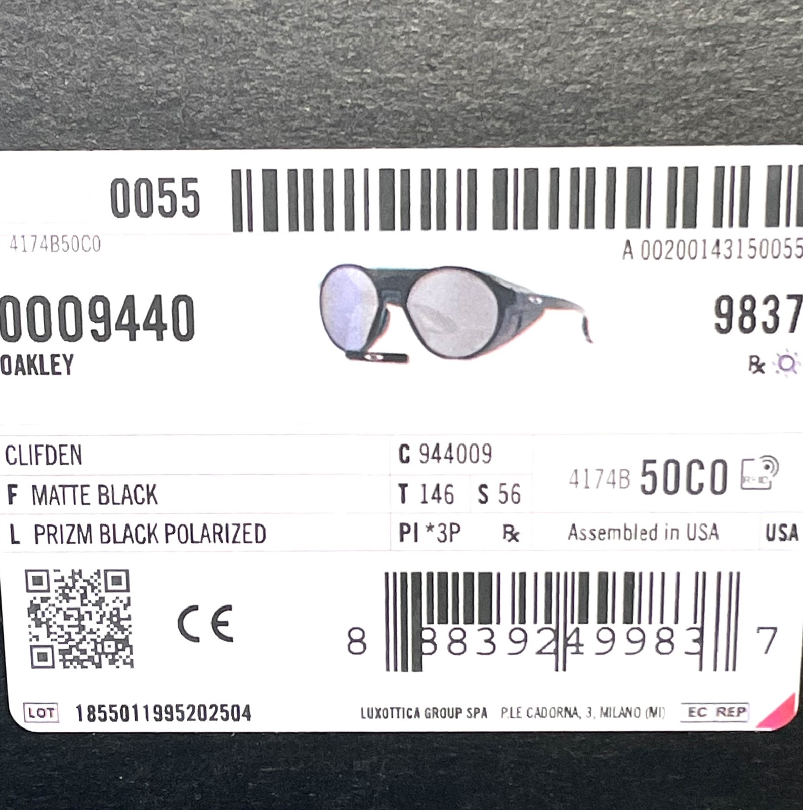 Oakley Clifden Sunglasses Matte Black Prizm Polarized OO9440-0956 with Case