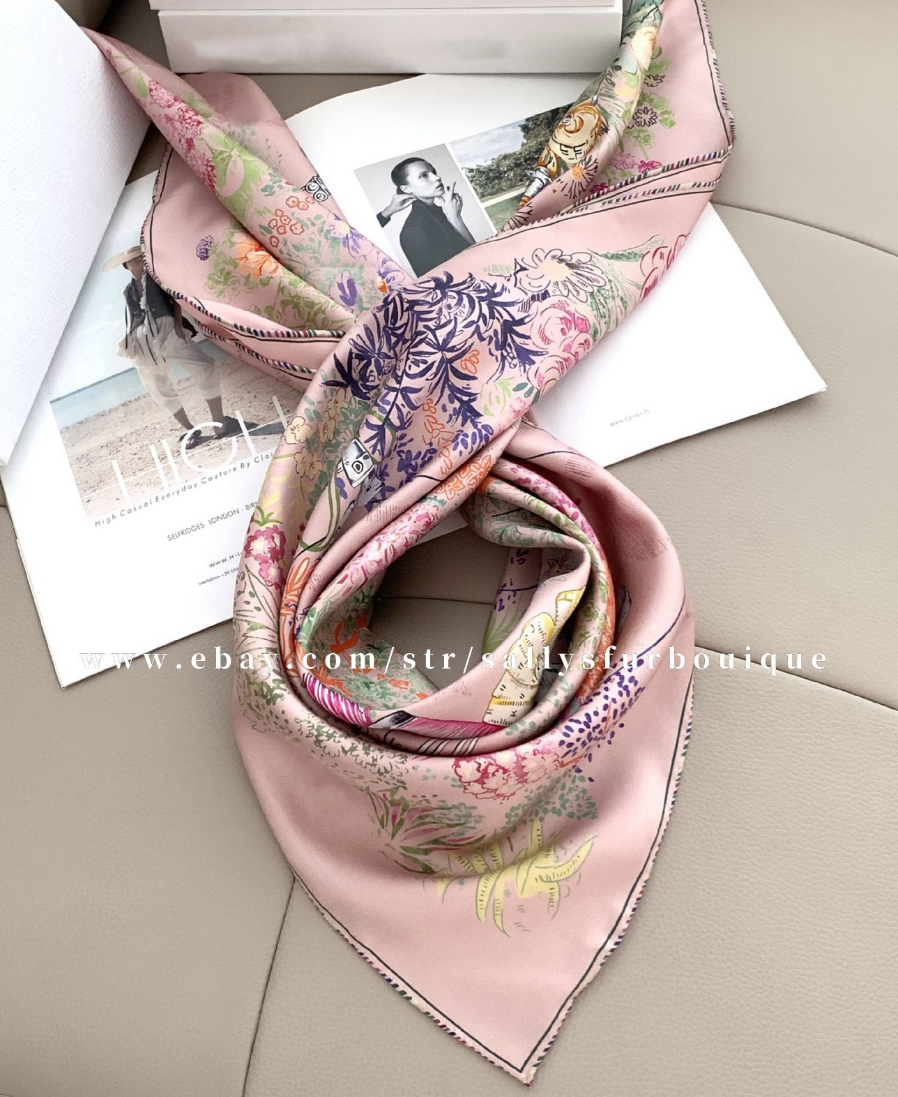 Sallys 18 Momme Twill Silk Wrap Scarf Florals Print Double Face Square Shawl 35″