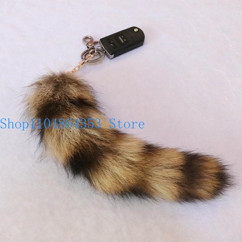 Plush Fox Raccoon Tail Keychain Soft Fur Charm Pendant Car Bag Keyring Cute Gift