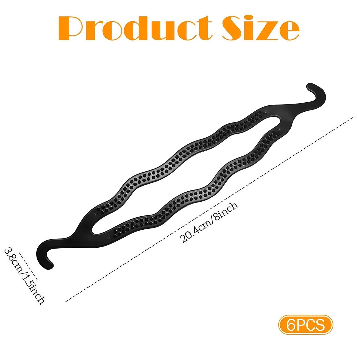 6 Count Bun Maker Hair Holders – Plastic Black 21.5 x 3.8cm/ 8.5inch x 1.5inc