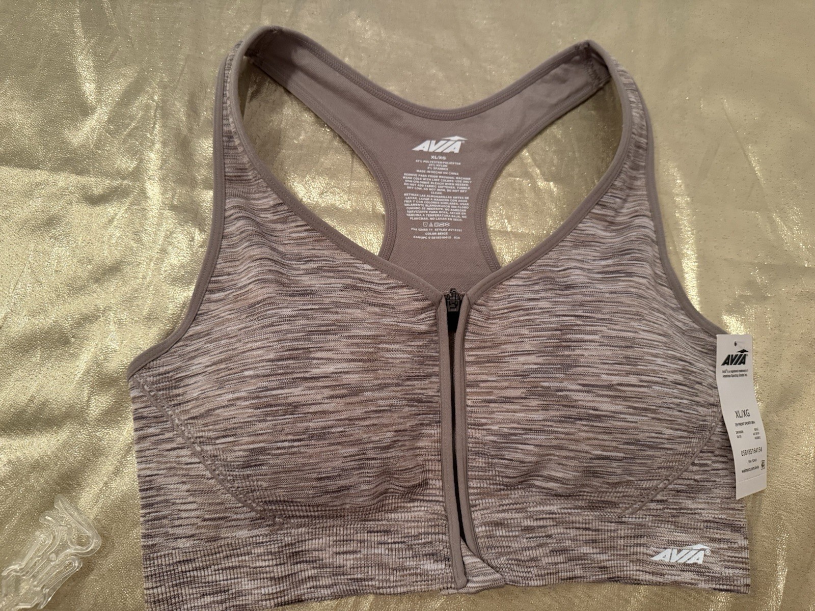 NWT Avia Zip Front Removable Pads Wire Free Sports Bra Medium Support Size XL