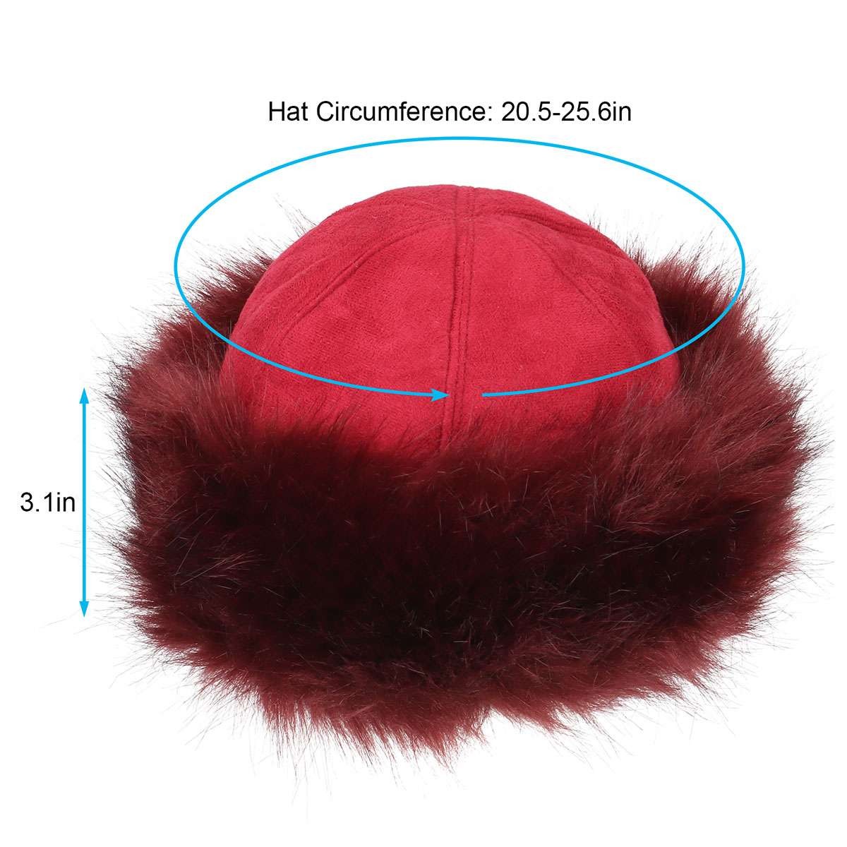 Women Winter Fake Fur Hat Mongolian Cap Warm Beanie W/Soft Fluffy Fur Brim Hat