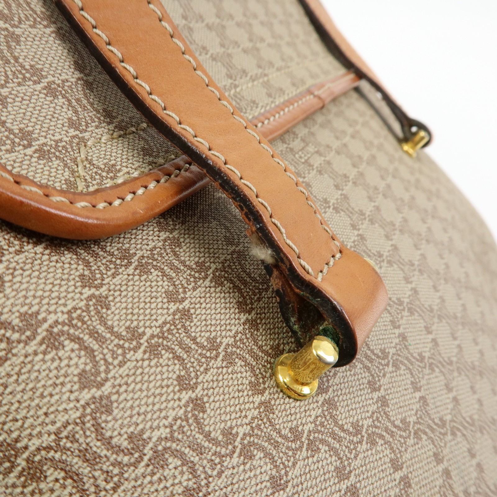 CELINE Logo Macadam PVC Leather Hand Bag Shoulder Bag Beige Brown Auth Used F/S