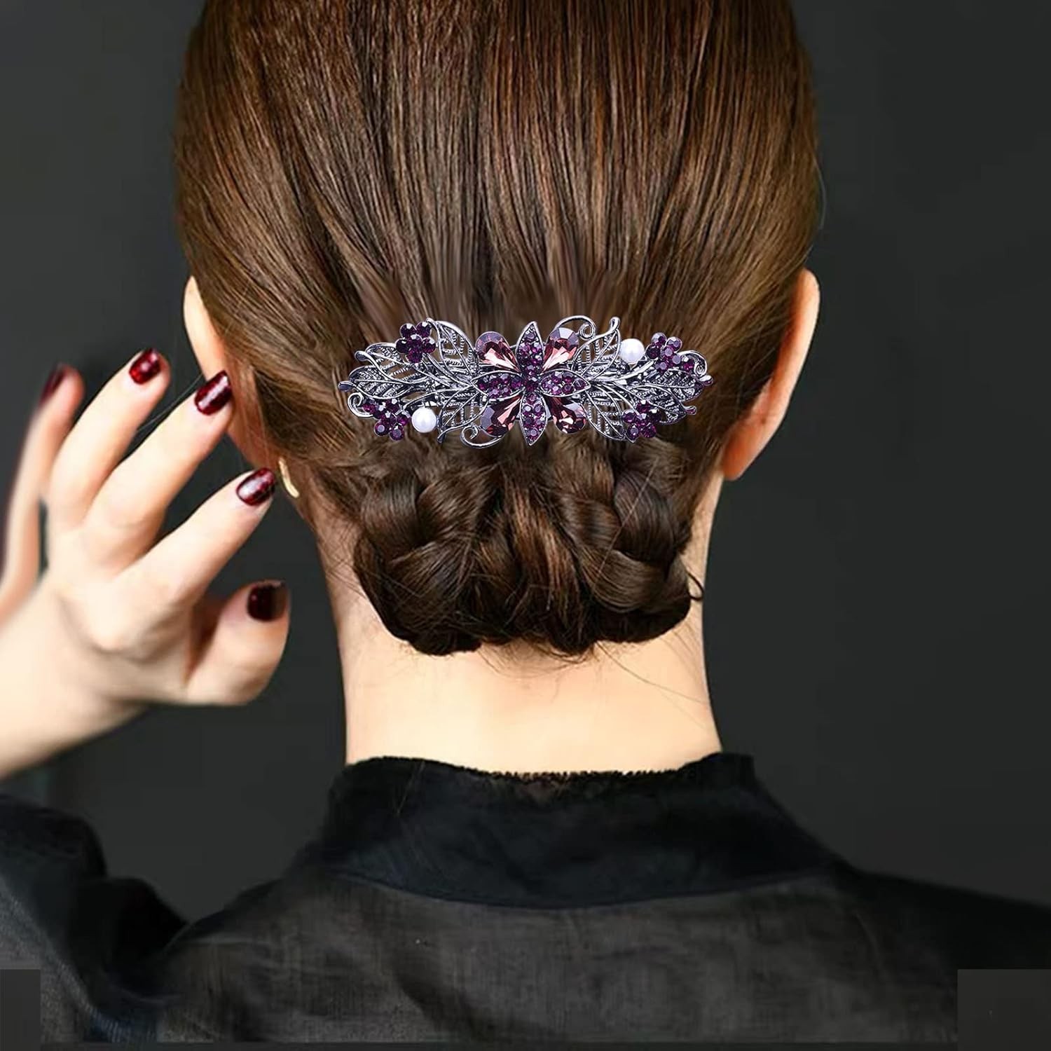 4 PCS Hair Barrettes Rhinestones Clip Sparkly Crystal Floral Accessory for Women