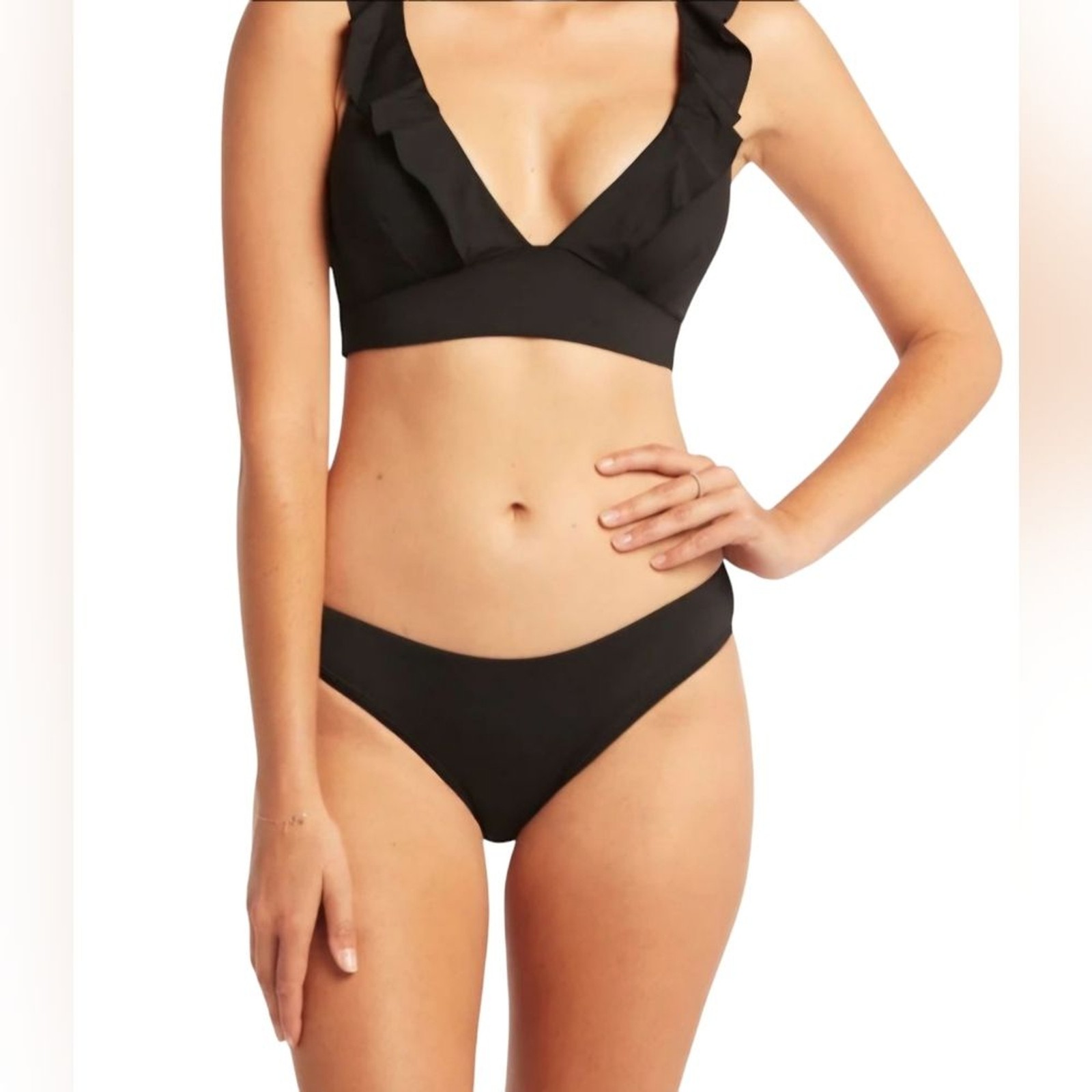NEW SEA LEVEL Eco Essentials Size 12 Black Moderate Hipster Bikini Swim Bottoms