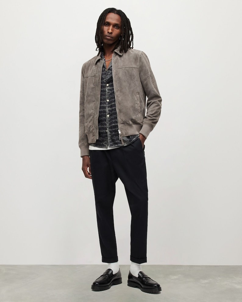 Men Gray Classic Handmade Stylish Suede Leather Jackets Premium Quality Coat