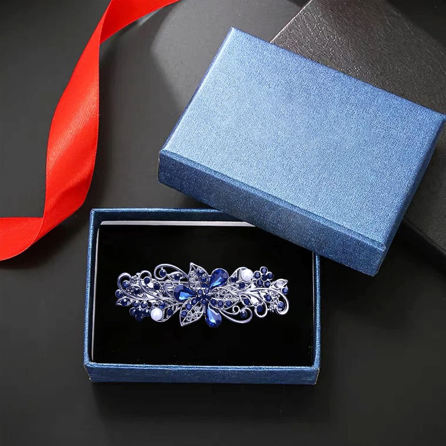 4 PCS Hair Barrettes Rhinestones Clip Sparkly Crystal Floral Accessory for Women