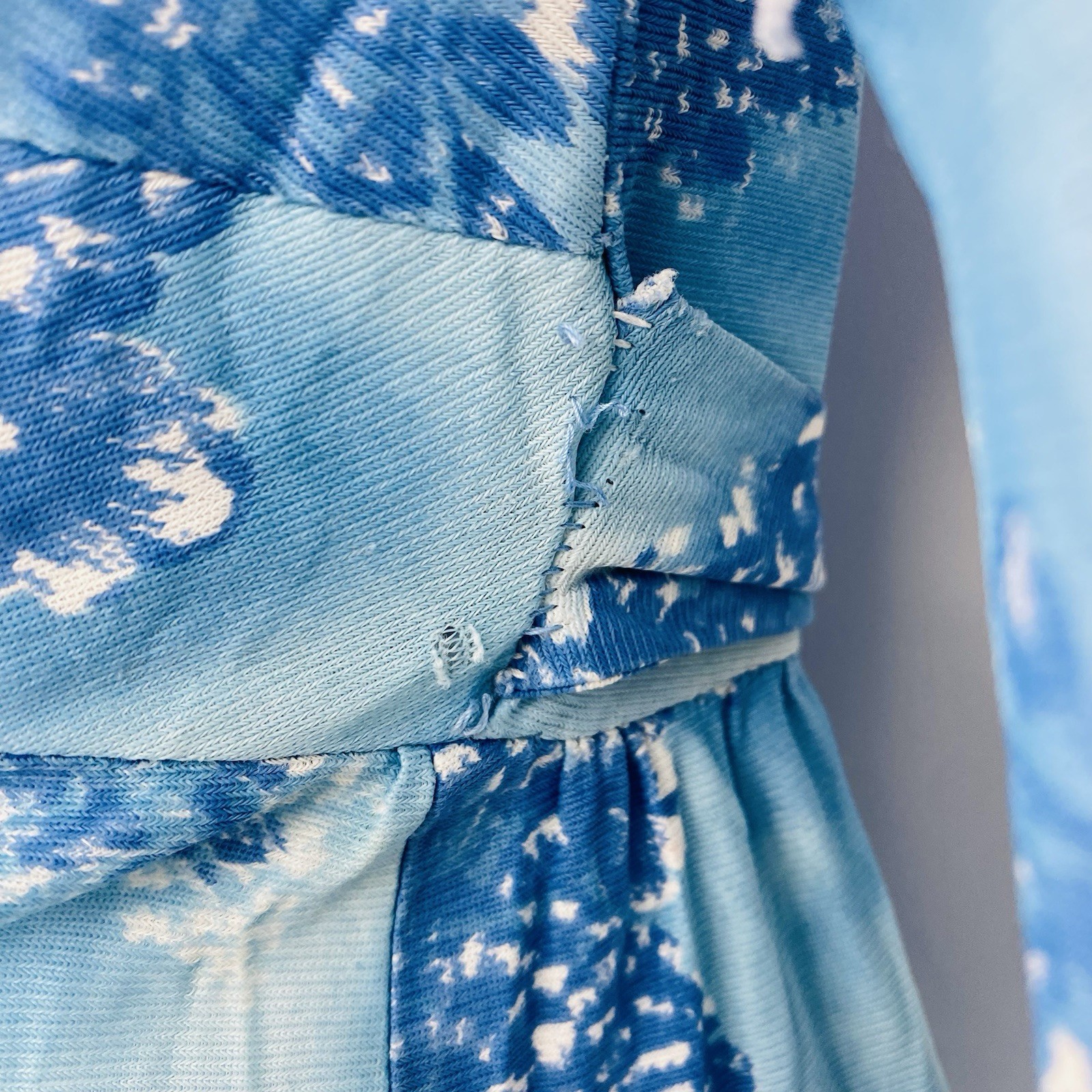 Vintage 70s Blue Floral Maxi Dress Victorian Prairie Edwardian Style Small Beach