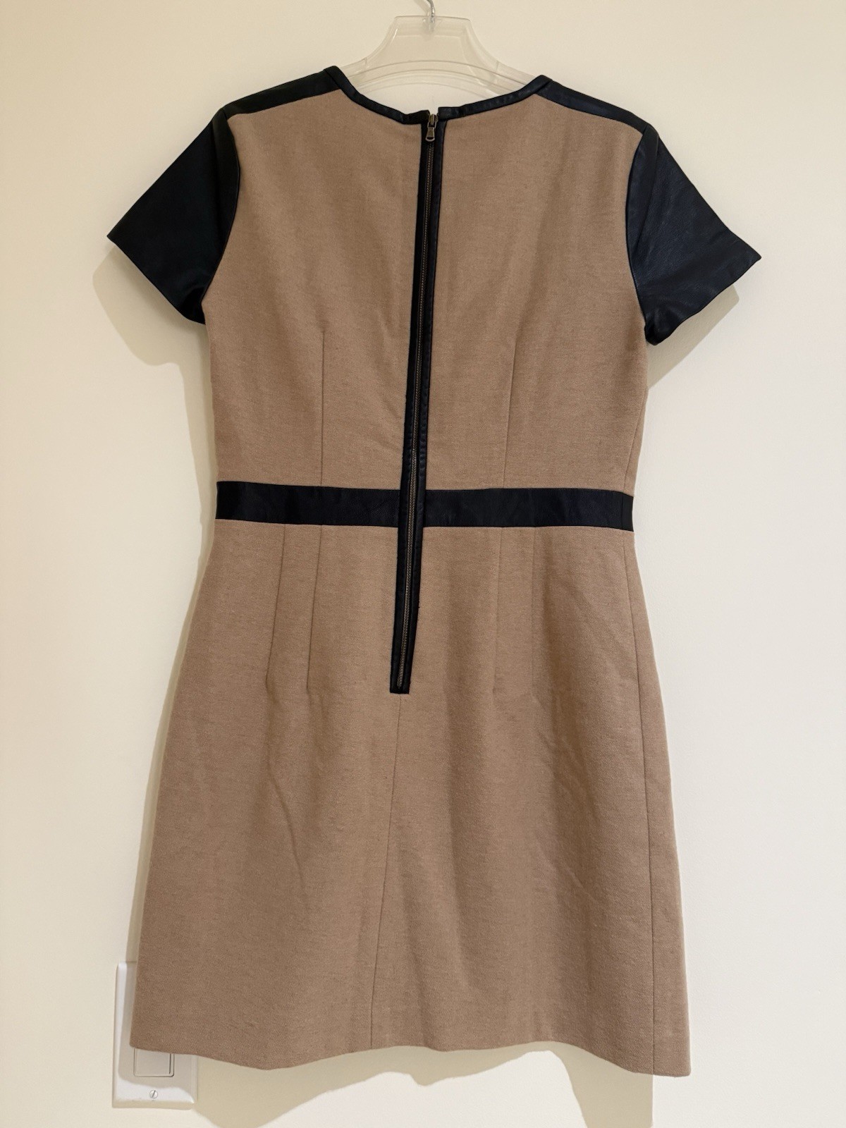 Club Monaco Dress with Black Leather Short Sleeves, size 6