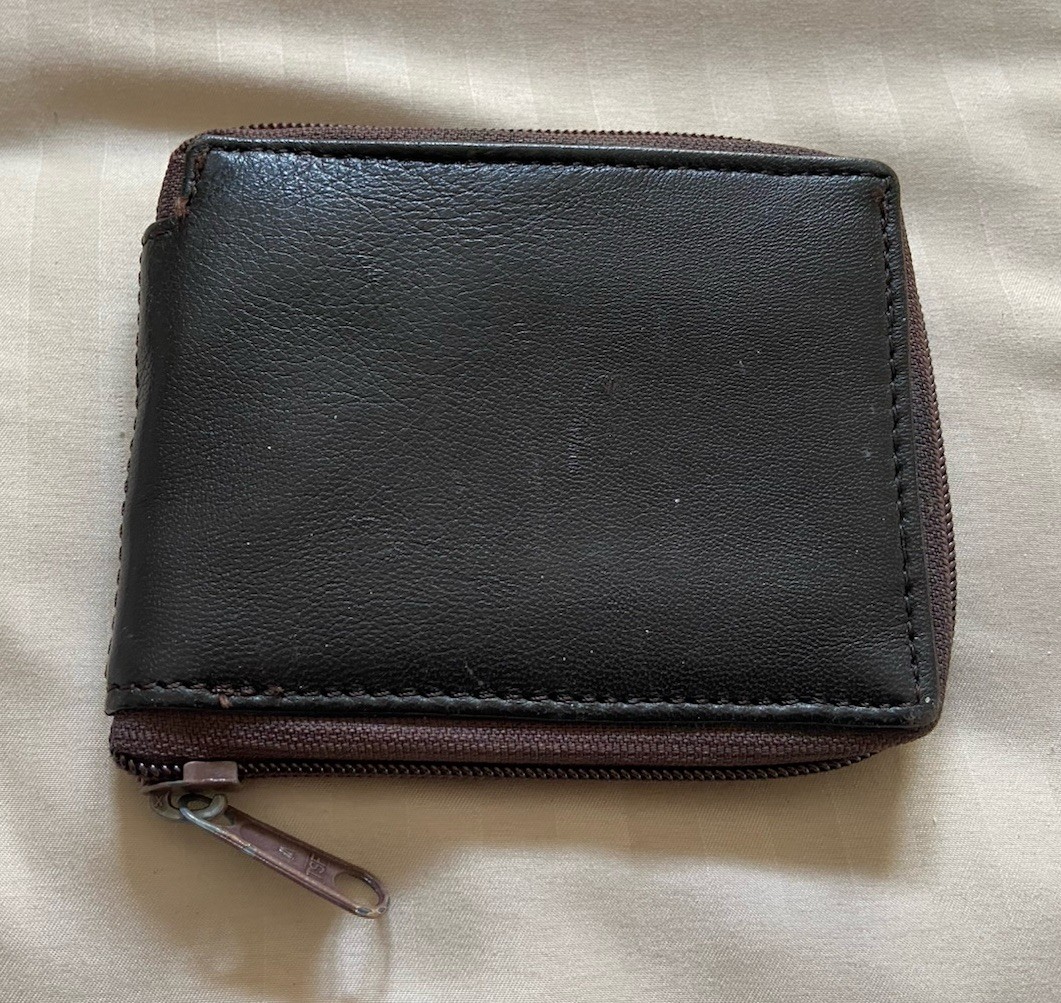 Men’s TSF Brown Genuine Leather Zipper/Zip Around Bifold Wallet