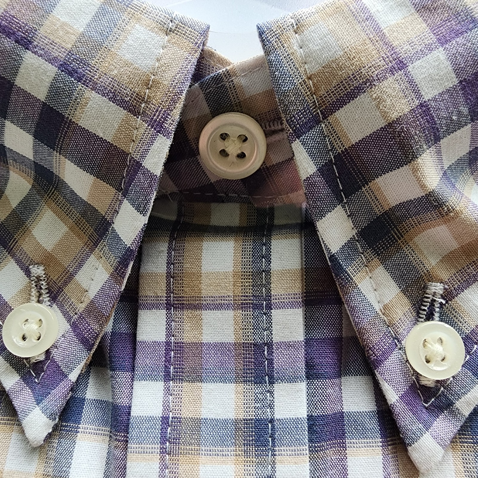 XXL Purple Shirt Plaid Checked Beige White Mens Jos A Bank New Tailored Fit Size