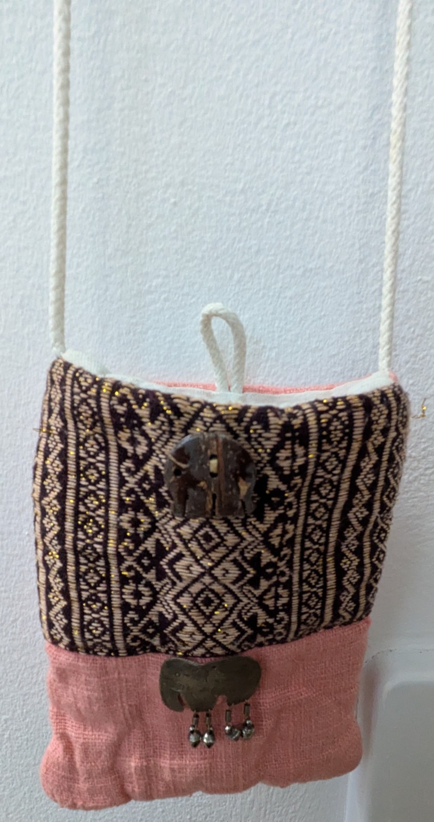 Handmade Patchwork Should Bag/Purse Metal Wooden Elelphants 7″ x 5.5″ Mint