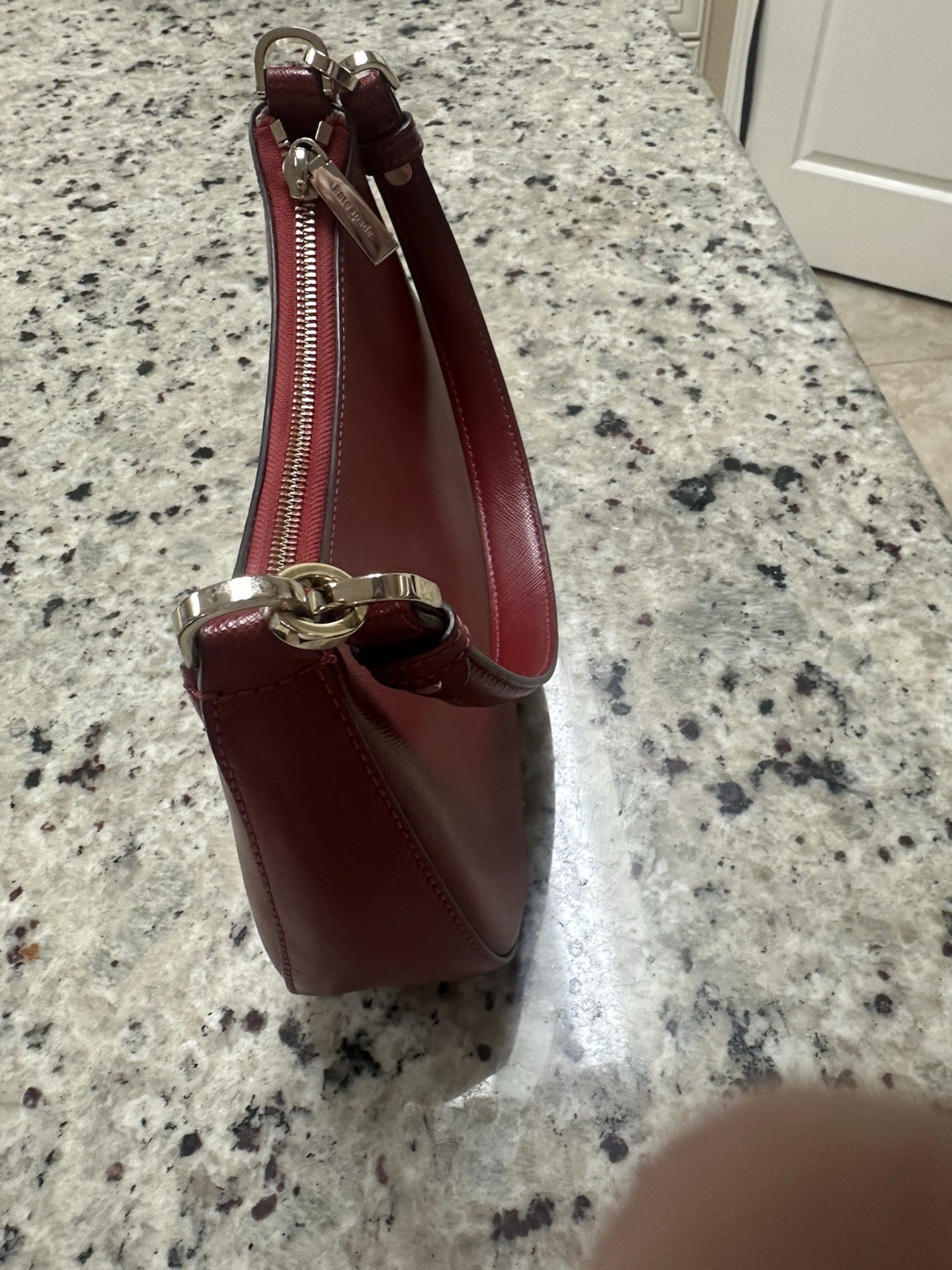 Red Kate Spade Staci Half Moon Shoulder Bag Cross Grain Leather