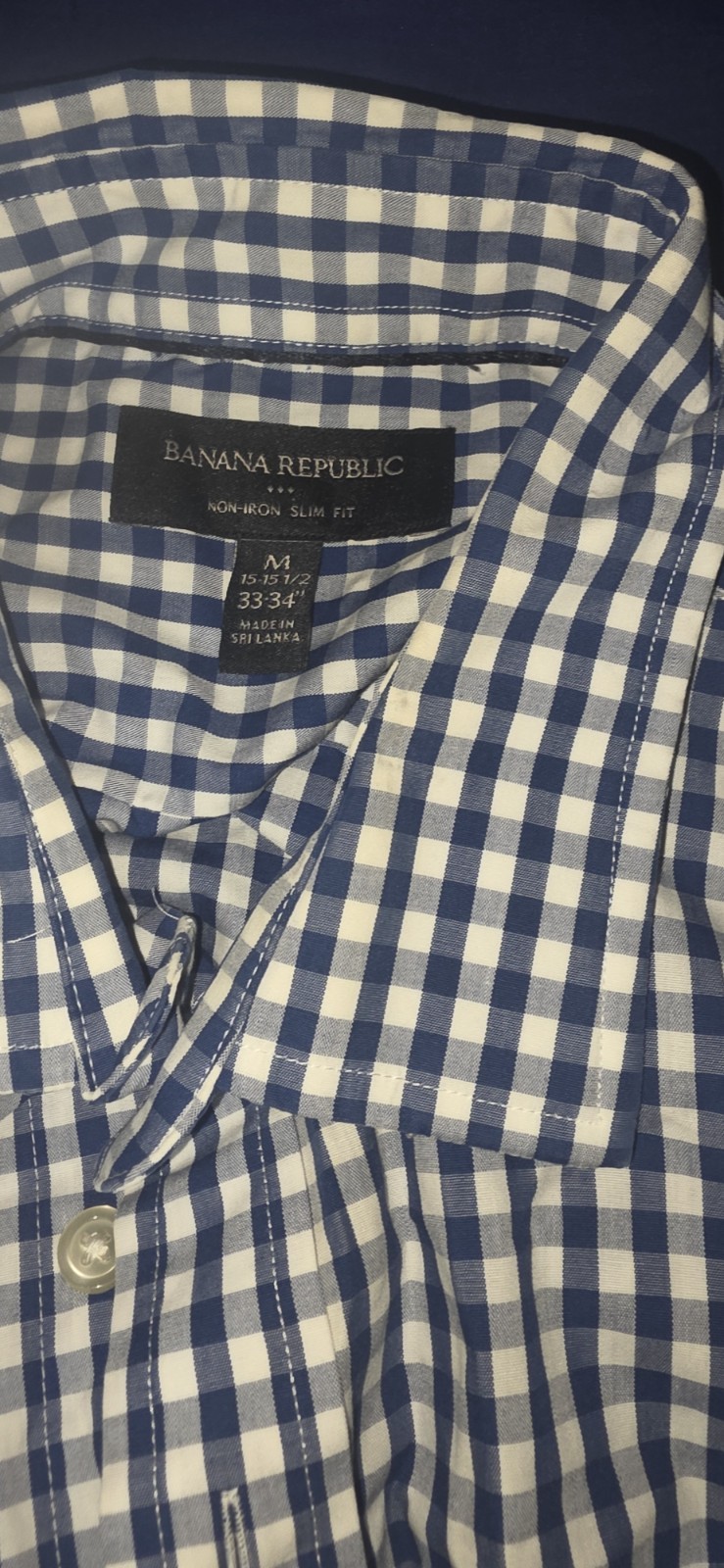 VintageBanana Republic Non-Iron Slim Fit Blue/White Check Dress Shirt 15.5 33/34